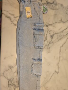 Light Wash Cargo Jeans Jumpsuit Pants